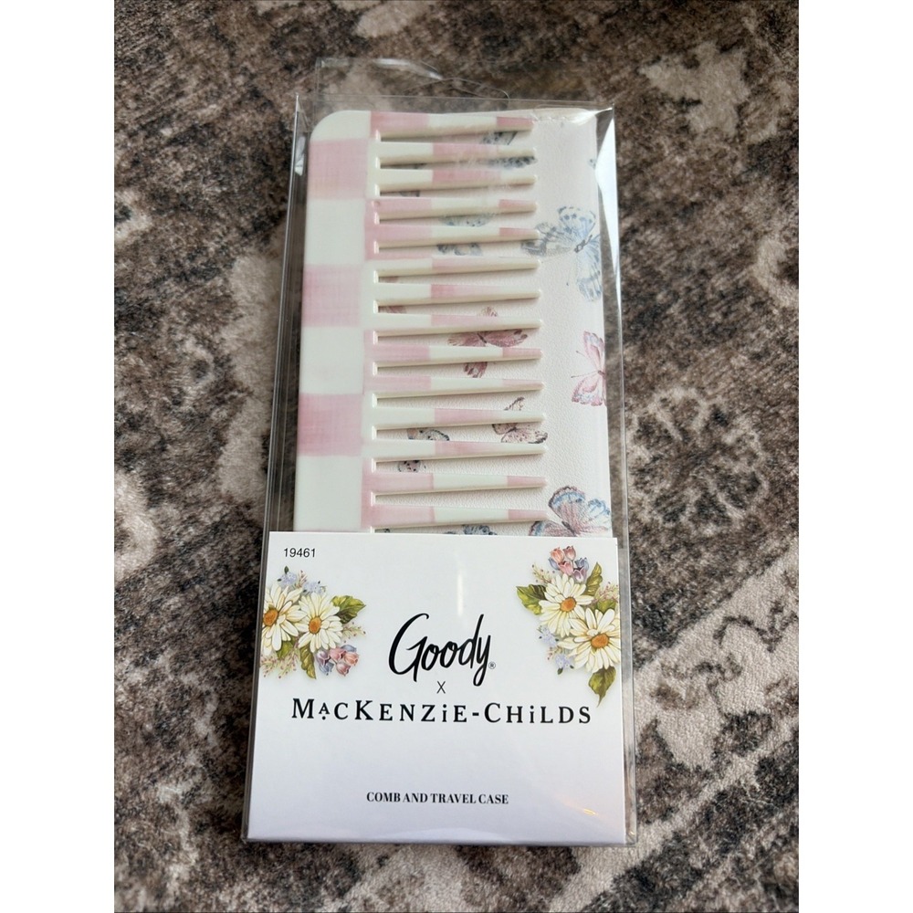 MacKenzie Childs Target Pink Rosy Check Hair Comb + Case NEW